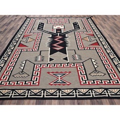 9'3"x12' Stone Gray Flat Weave Southwest Geometric Design Hand Woven Wool Rug