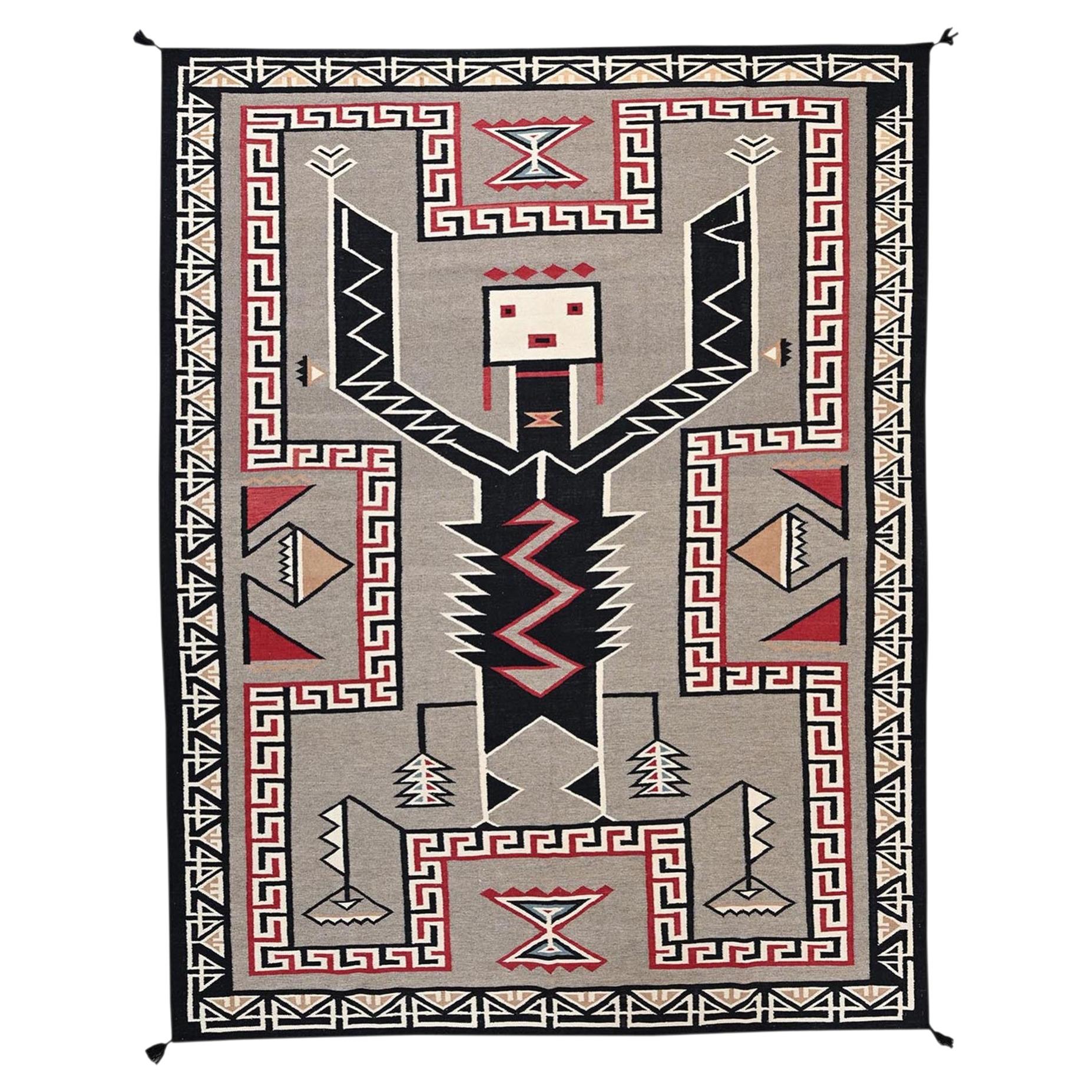9'3"x12' Stone Gray Flat Weave Southwest Geometric Design Hand Woven Wool Rug