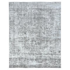 Alfombra de Tabriz, estilo Farsiano, semiantigua, de 9'3" x 12', color gris piedra, de lana desgastada y anudada a mano