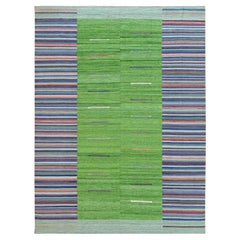 9'3"x12'1" Flat Weave Kilim Pure Wool Hand Woven Stripe Design Reversible Rug