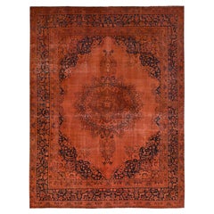 9'3"x12'1" Orange Vintage Persischer Täbris-Teppich aus reiner Wolle, handgeknüpft, orientalisch, Vintage