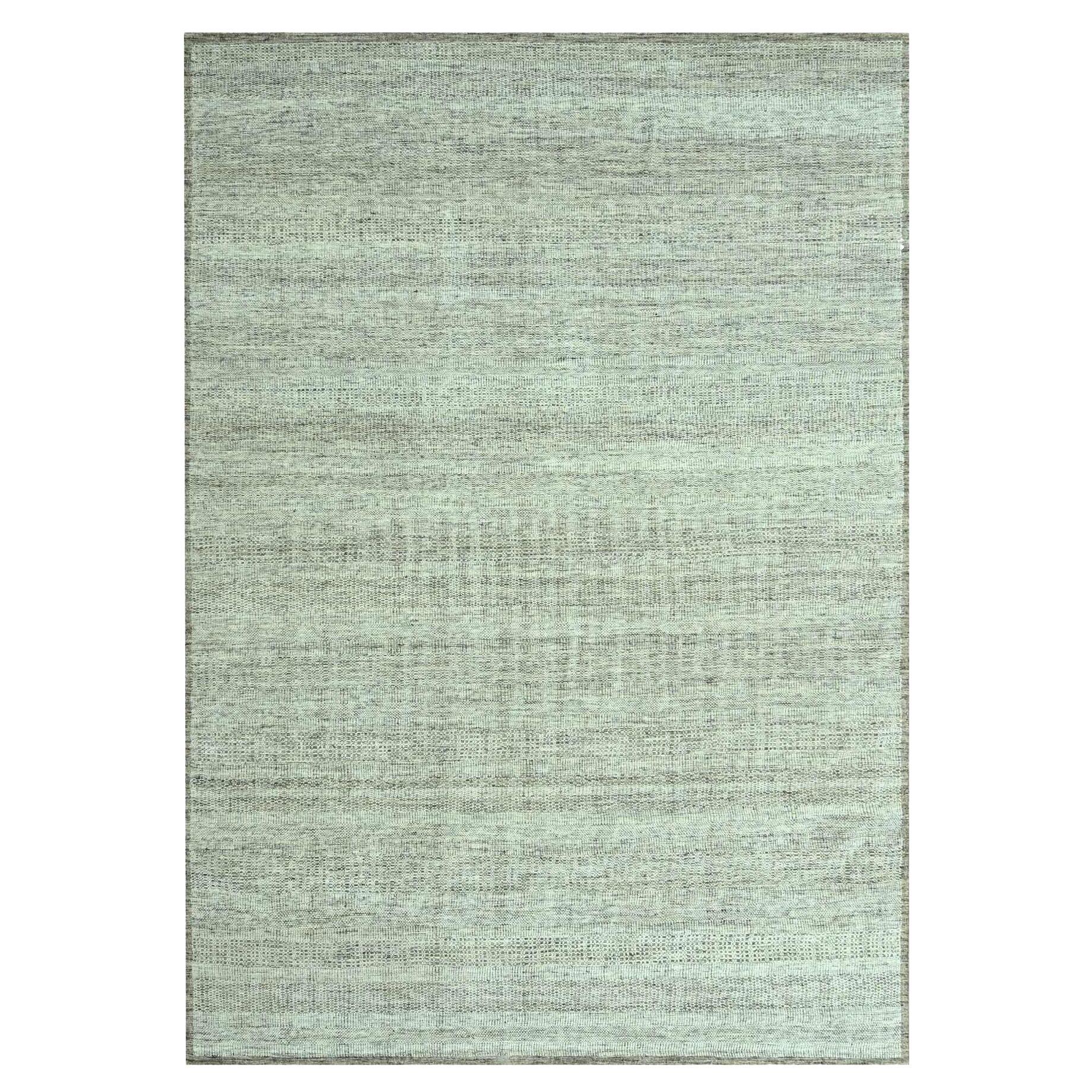 9'3"x12'2" Brown 100% Wool Oxidized and Distressed Grass Design Hand Knotted Rug