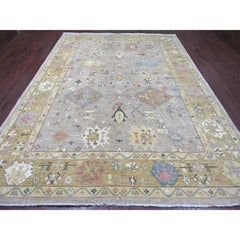 9'3 "x12'2" Peshawar gris avec motif Gul dentelé Tapis oriental en laine noué à la main