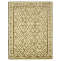 9'3"x12'3" Boulder Ivory Fleur-de-lis Design Influence Hand Knotted Wool Rug