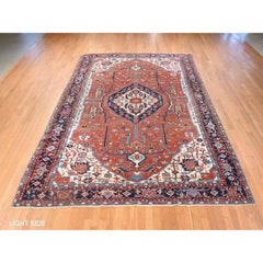 9'3" x 12'3" – Roter antiker persischer Serapi-Heriz-Teppich, guter Zustand, handgeknüpft aus Wolle