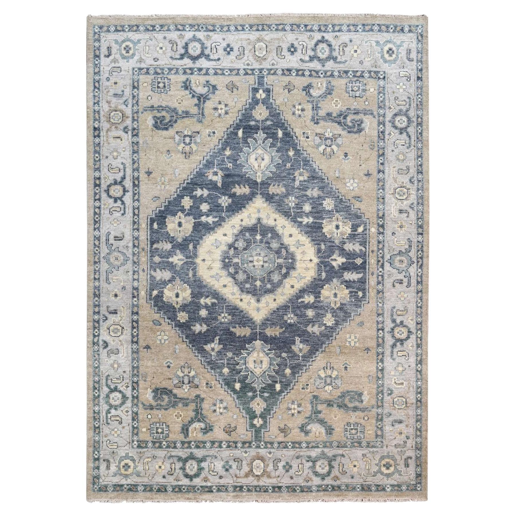 9'3"x12'3" Toasty Gray Bookshaish Design Hand Knotted Velvety Wool Oriental Rug For Sale