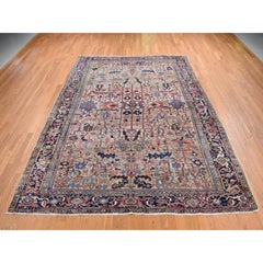 9'3"x12'4" Beige, Antique Farsian Heriz Pure Wool, Hand Knotted Rug