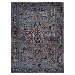 9'3"x12'4" Beige, Antique Farsian Heriz Pure Wool, Hand Knotted Rug