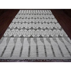 9'3"x13'2" White Moroccan Weave Geometric Pattern Soft Wool Hand Knotted Rug