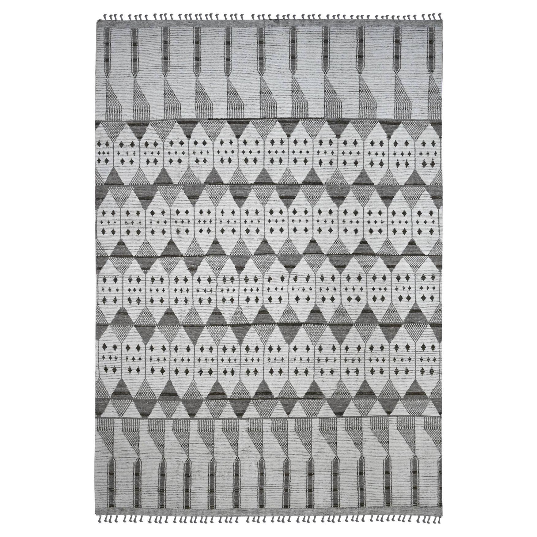 9
3 "x13
2" Weiß Marokkanisch Weben Geometrisches Muster Weiche Wolle Handgeknüpft Teppich