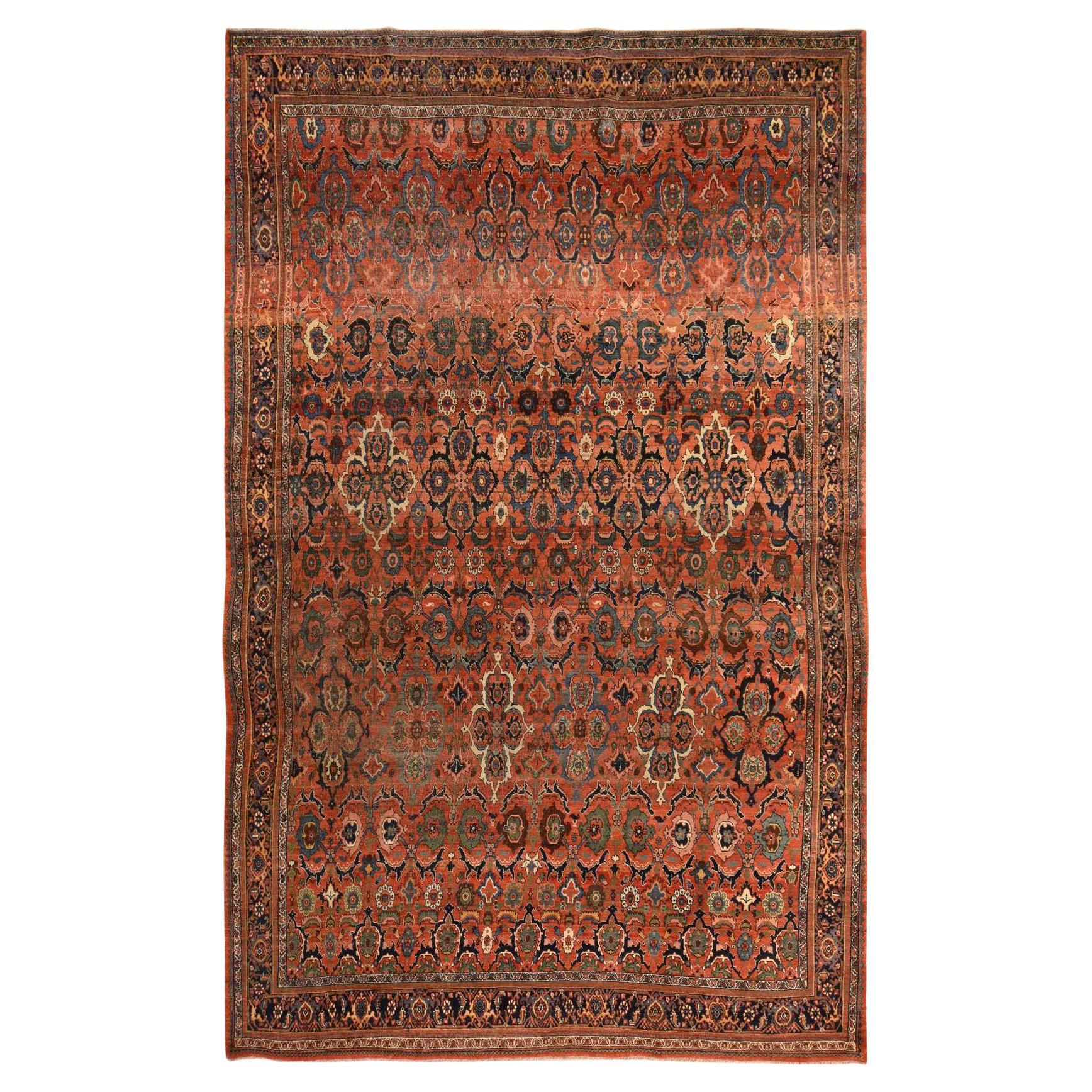 9'3 "x14'10" Rosso Antico Persiano Bidjar Rosette Design Tappeto di Lana Annodato a Mano in vendita
