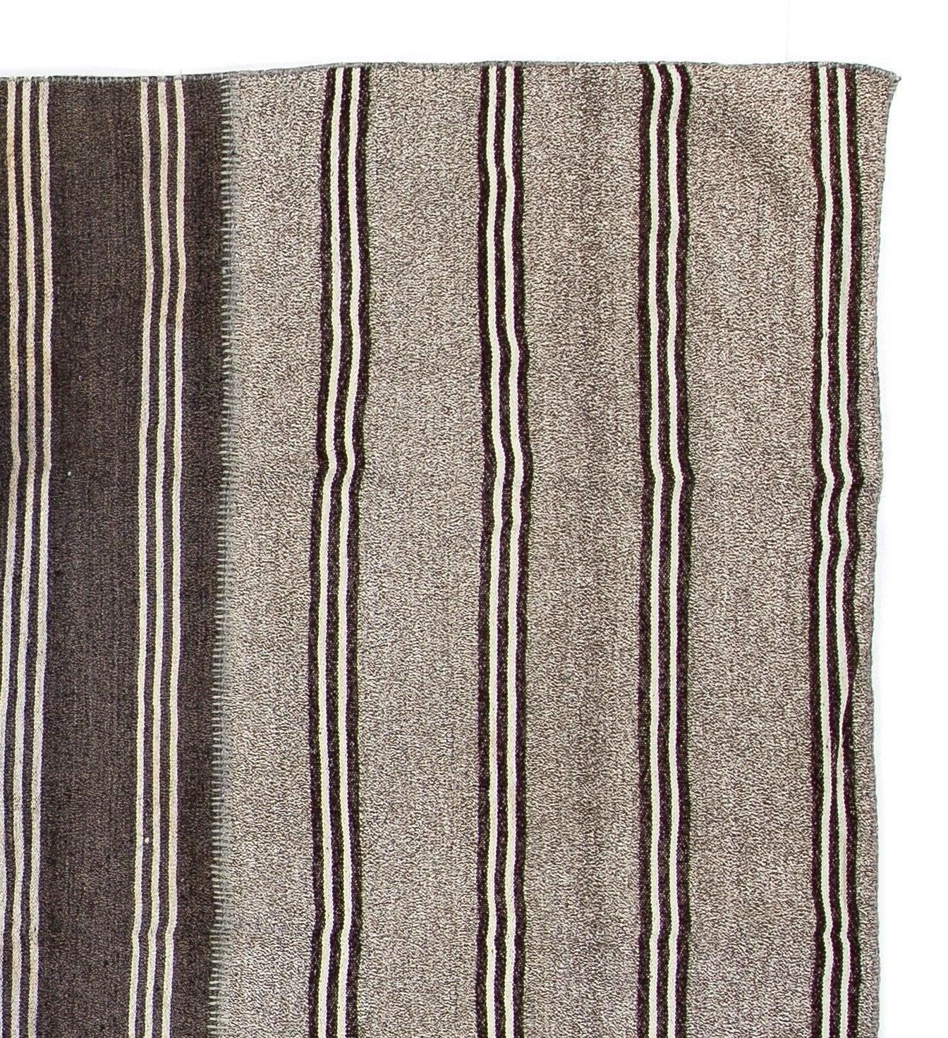 Goat Hair 9.2x15 Ft Large Striped Hand-Woven Kilim, Vintage Turkish Flat Weave Rug For Sale