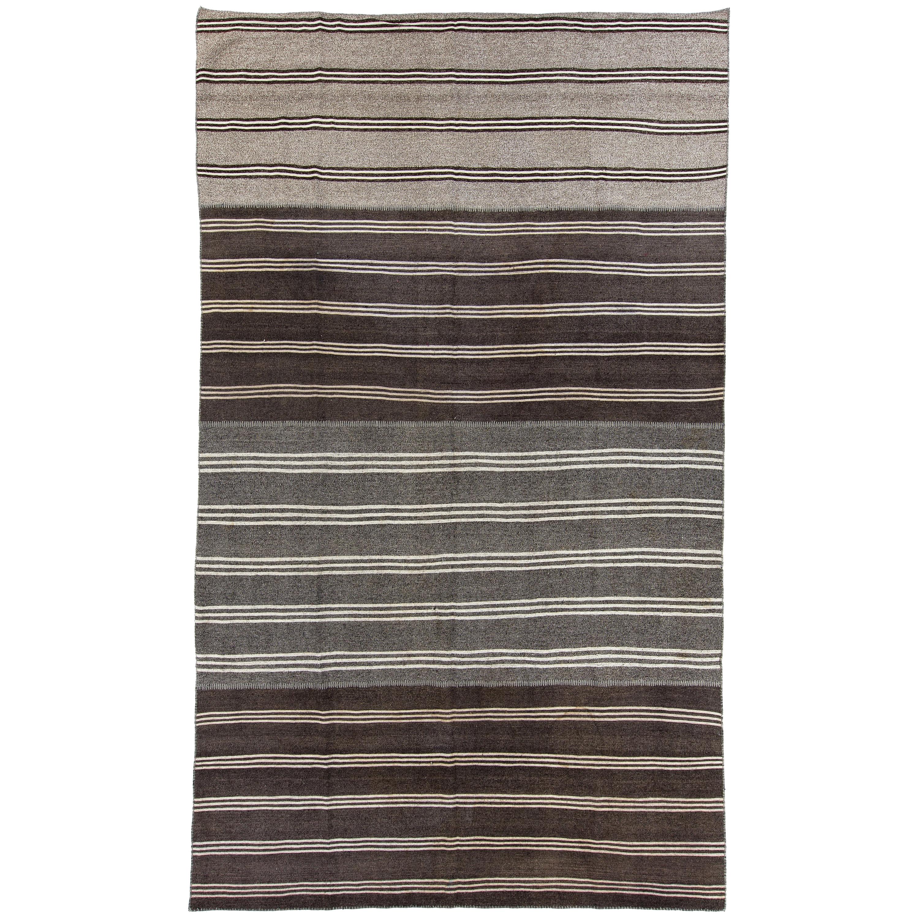 9.2x15 Ft Large Striped Hand-Woven Kilim, Vintage Turkish Flat Weave Rug