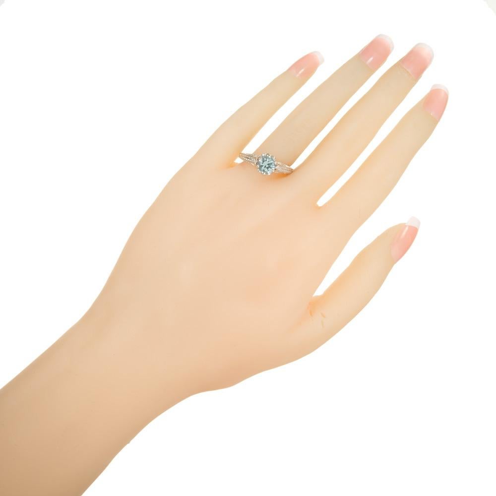 Women's or Men's .94 Carat Aqua Diamond White Gold Engagement Ring For Sale