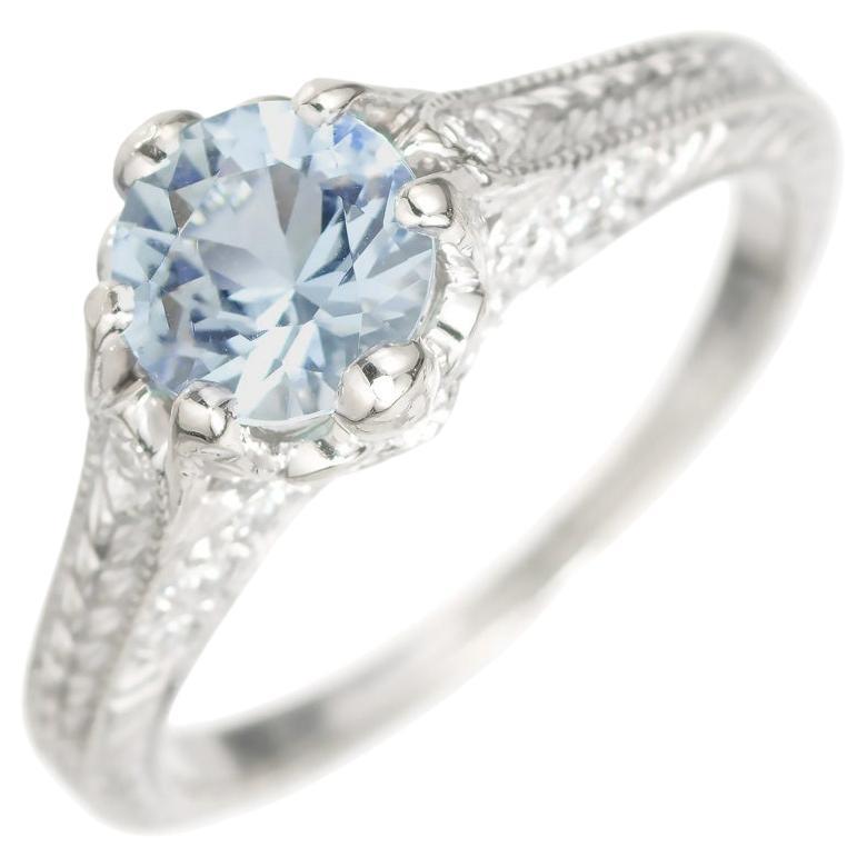 .94 Carat Aqua Diamond White Gold Engagement Ring For Sale