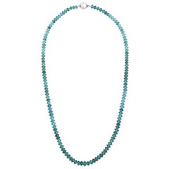 94 Carat Deep Blue Tourmaline Bead Necklace 14 Karat White Gold Natalie Barney
