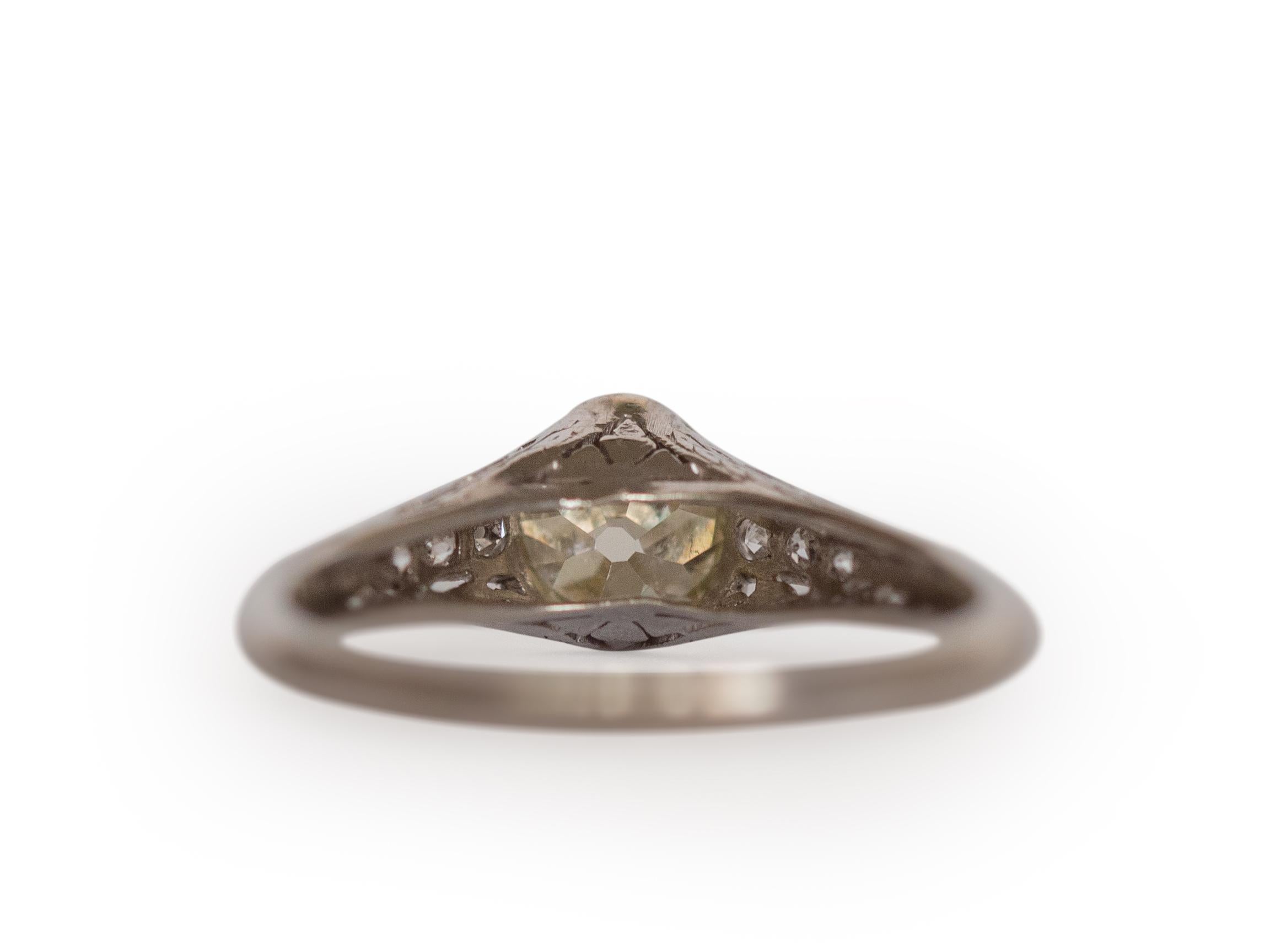 Antique Cushion Cut .94 Carat Edwardian Diamond Platinum Engagement Ring For Sale
