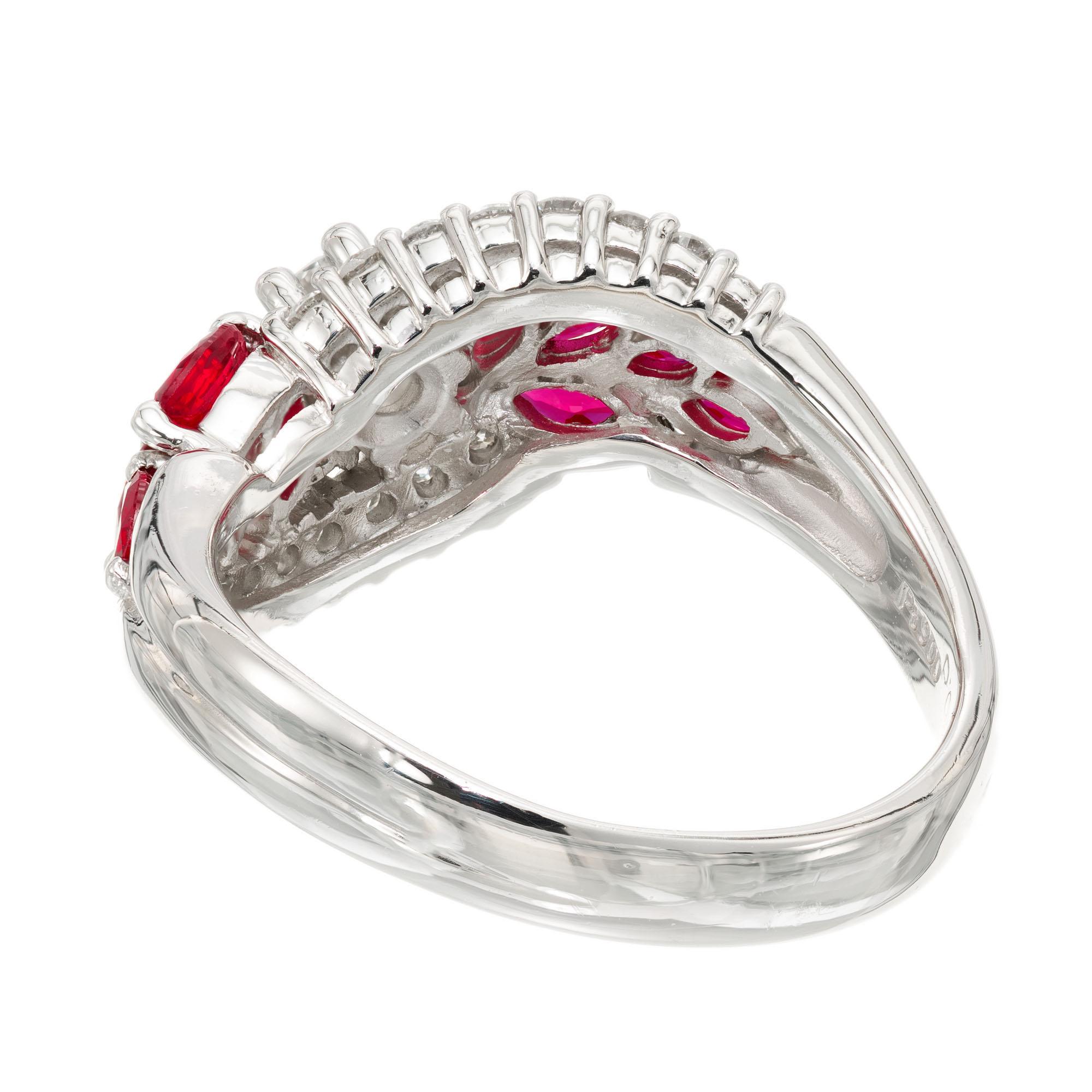 .94 Carat Ruby Diamond Platinum Swirl Cluster Ring For Sale 5