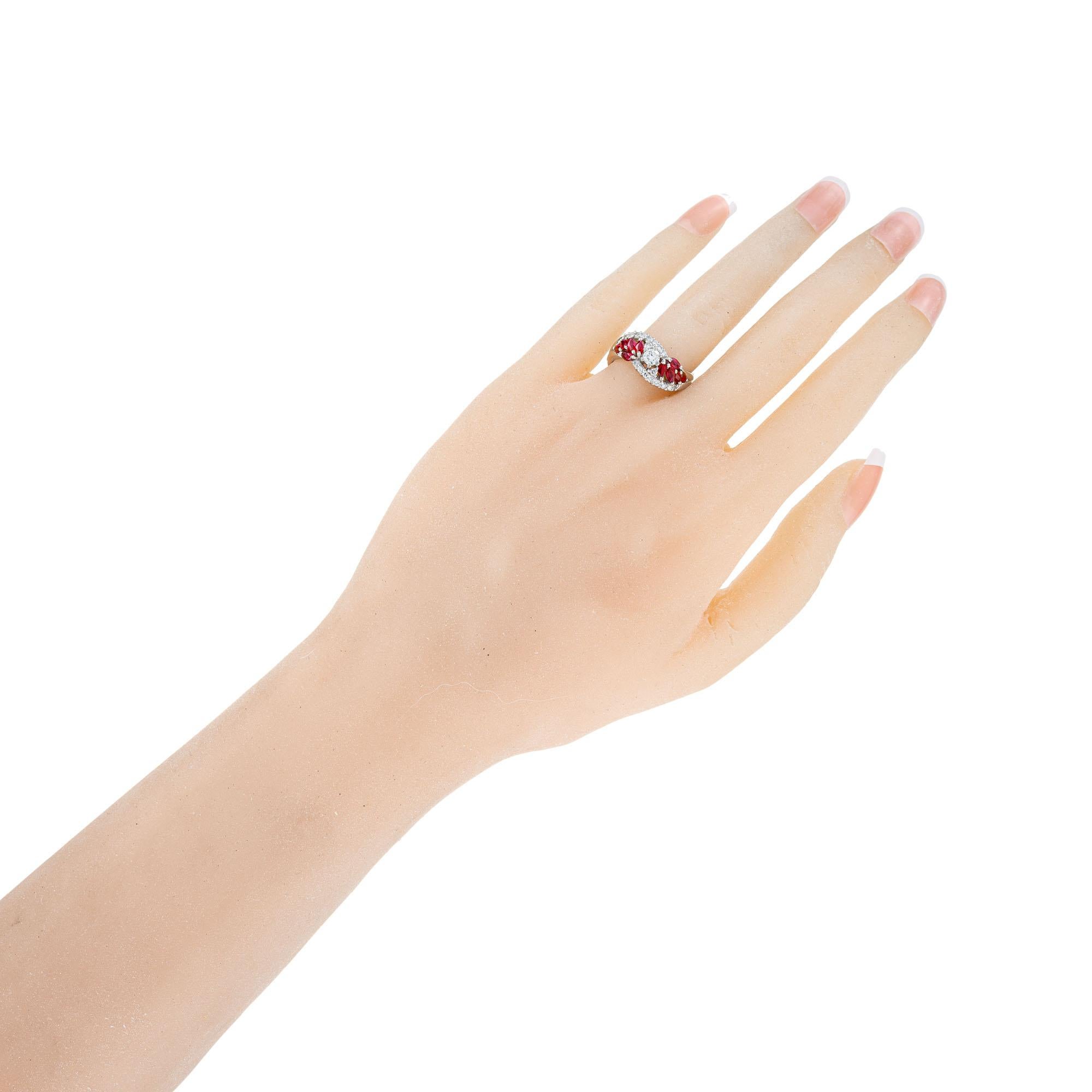 .94 Carat Ruby Diamond Platinum Swirl Cluster Ring For Sale 6