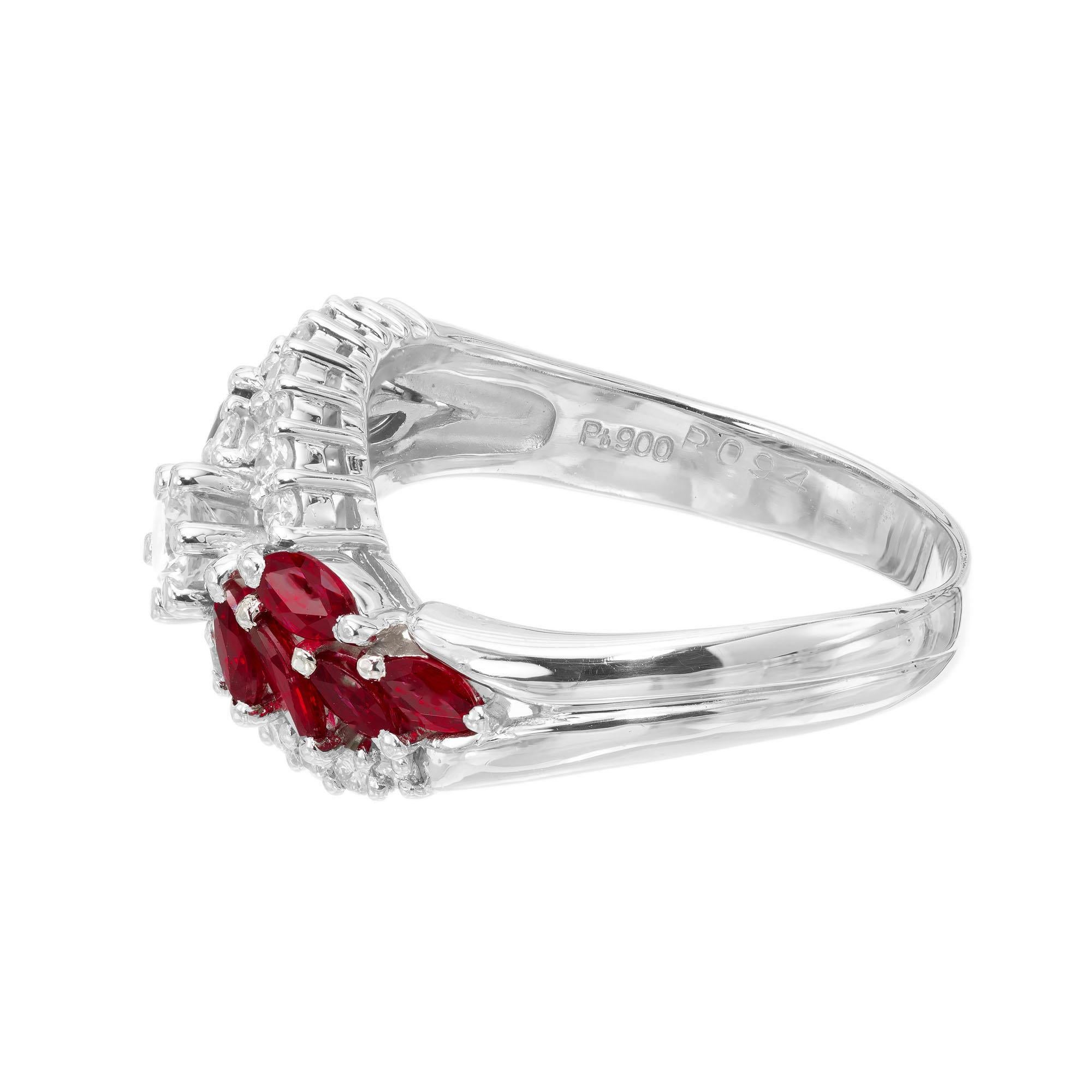 .94 Carat Ruby Diamond Platinum Swirl Cluster Ring In Good Condition For Sale In Stamford, CT