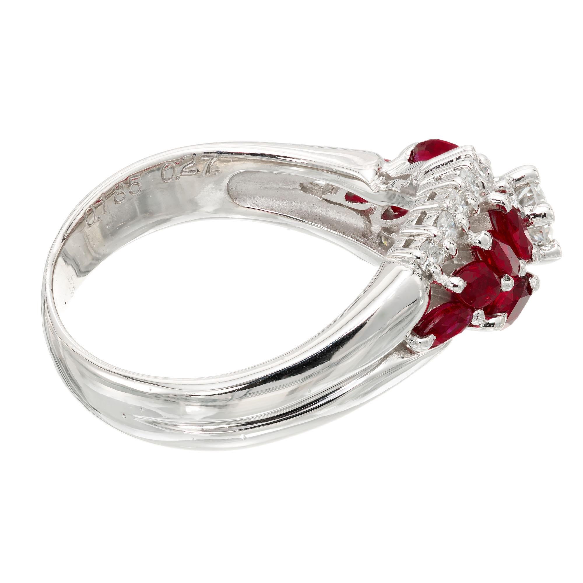 .94 Carat Ruby Diamond Platinum Swirl Cluster Ring For Sale 1
