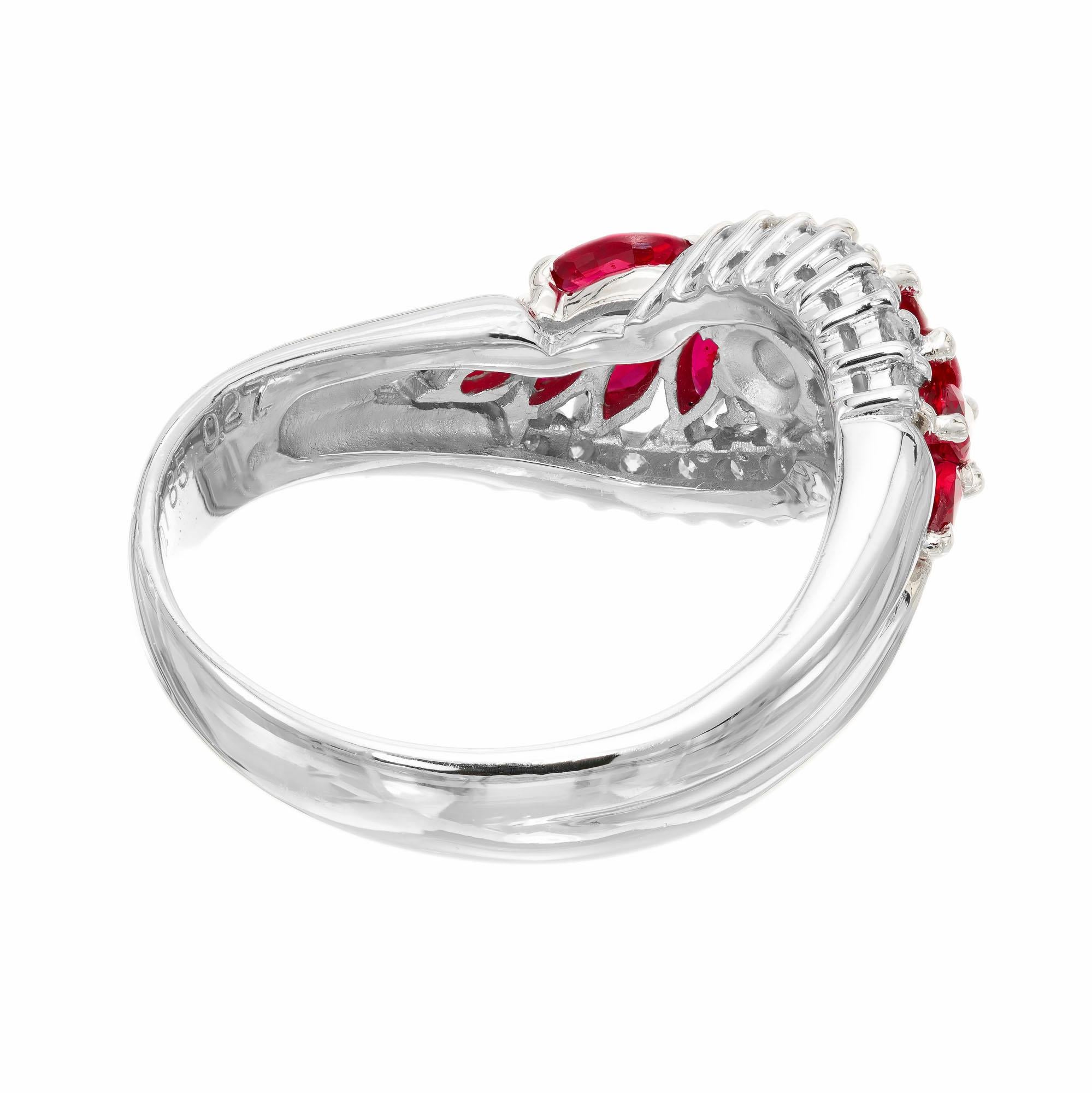 .94 Carat Ruby Diamond Platinum Swirl Cluster Ring For Sale 2