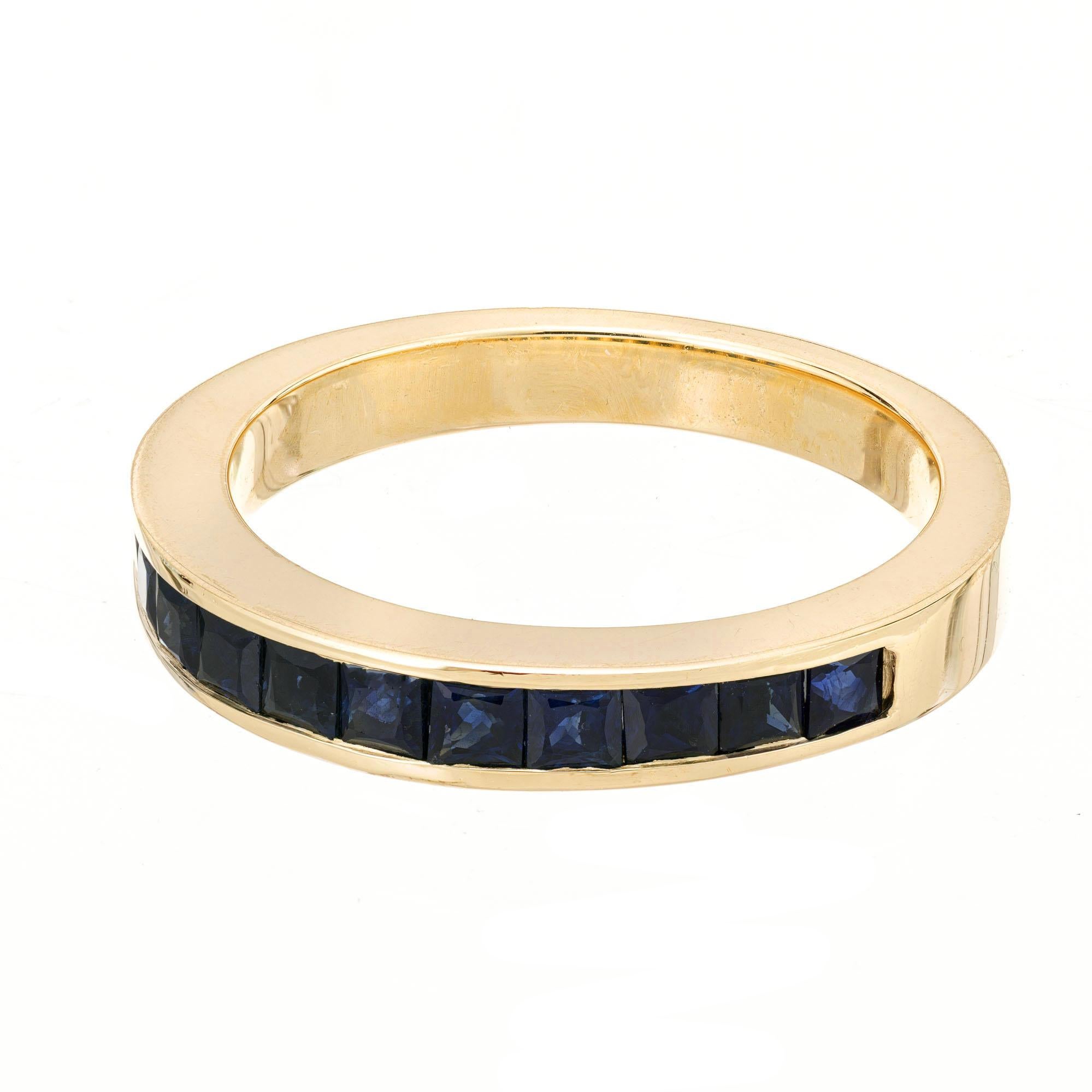 Square Cut .94 Carat Sapphire Gold Wedding Band Ring For Sale