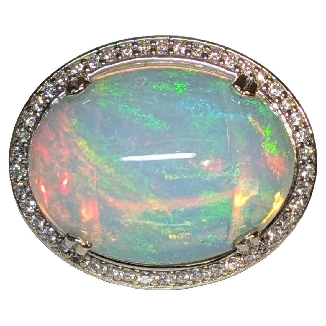9.4 Carat Statement Opal Ring with Natural Diamond Halo in 14K Gold  OV 20x15mm