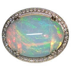 9.4 Carat Statement Opal Ring with Natural Diamond Halo in 14K Gold  OV 20x15mm