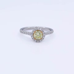 .94 Carat Total Weight Greenish Yellow Diamond Halo Engagement Ring