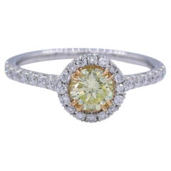 .94 Carat Total Weight Greenish Yellow Diamond Halo Engagement Ring