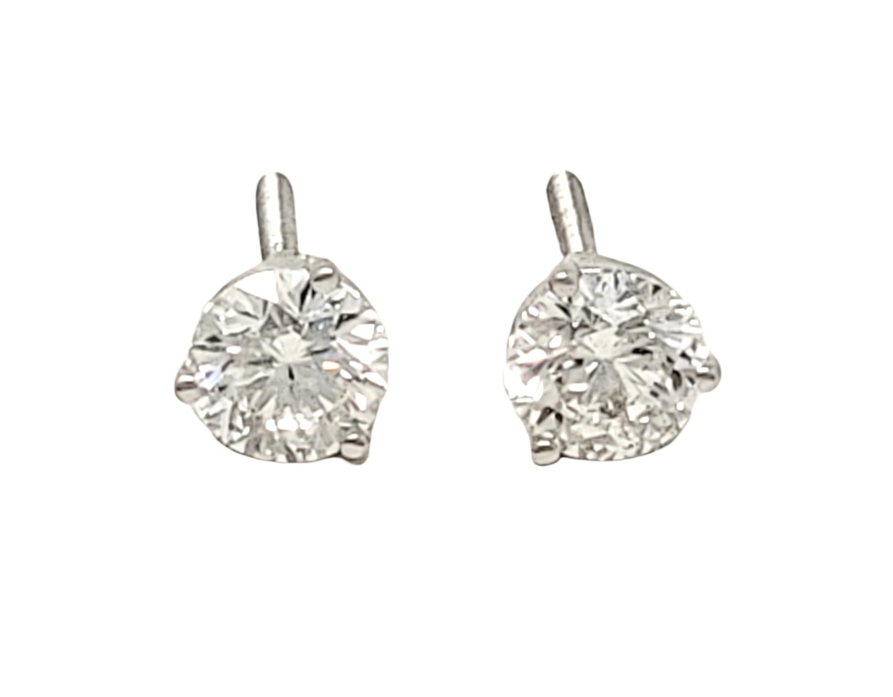 .94 Carats Total Round Leo Diamond Stud Earrings in White Gold 3 Prong Setting For Sale 4