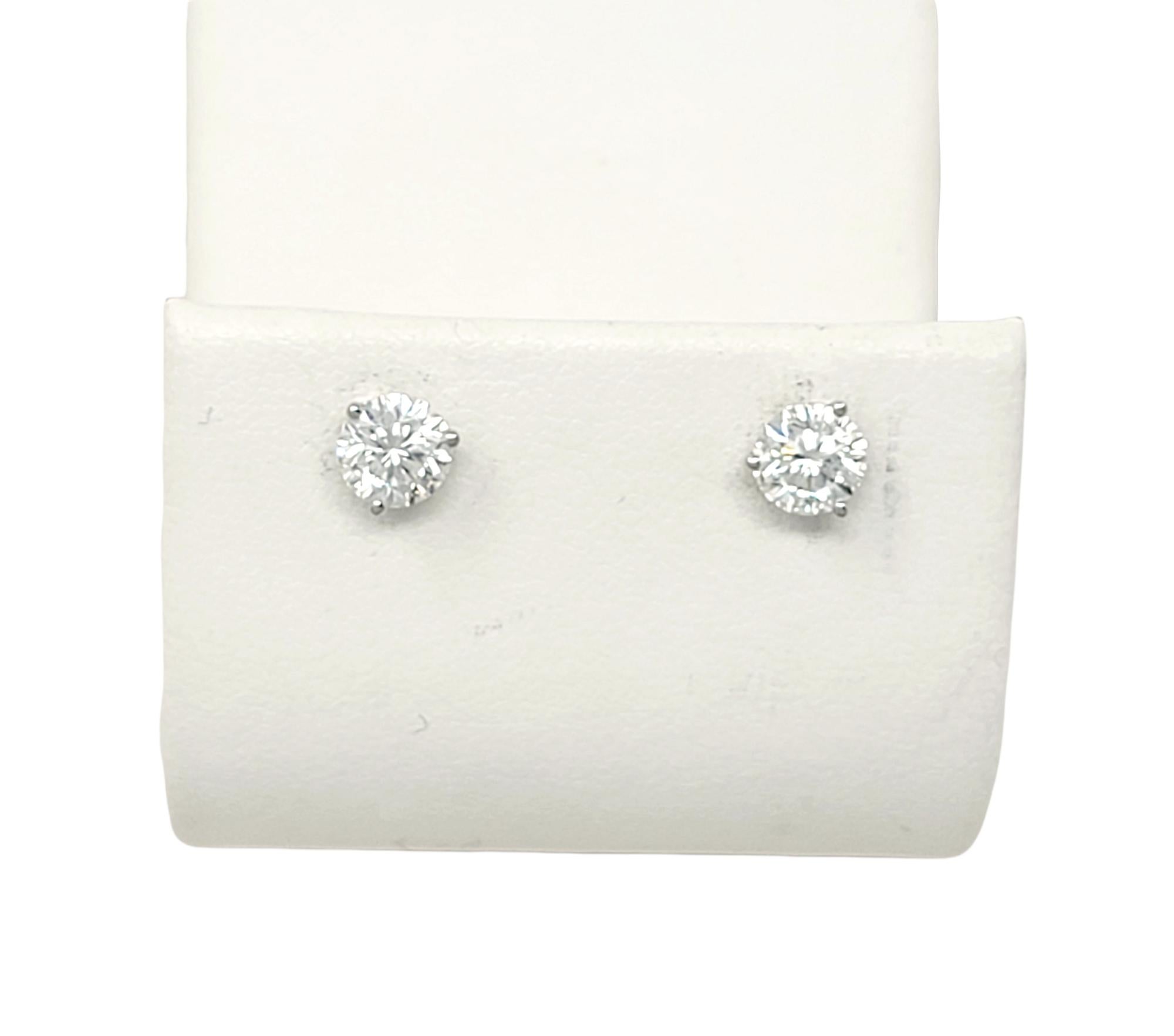 .94 Carats Total Round Leo Diamond Stud Earrings in White Gold 3 Prong Setting For Sale 5