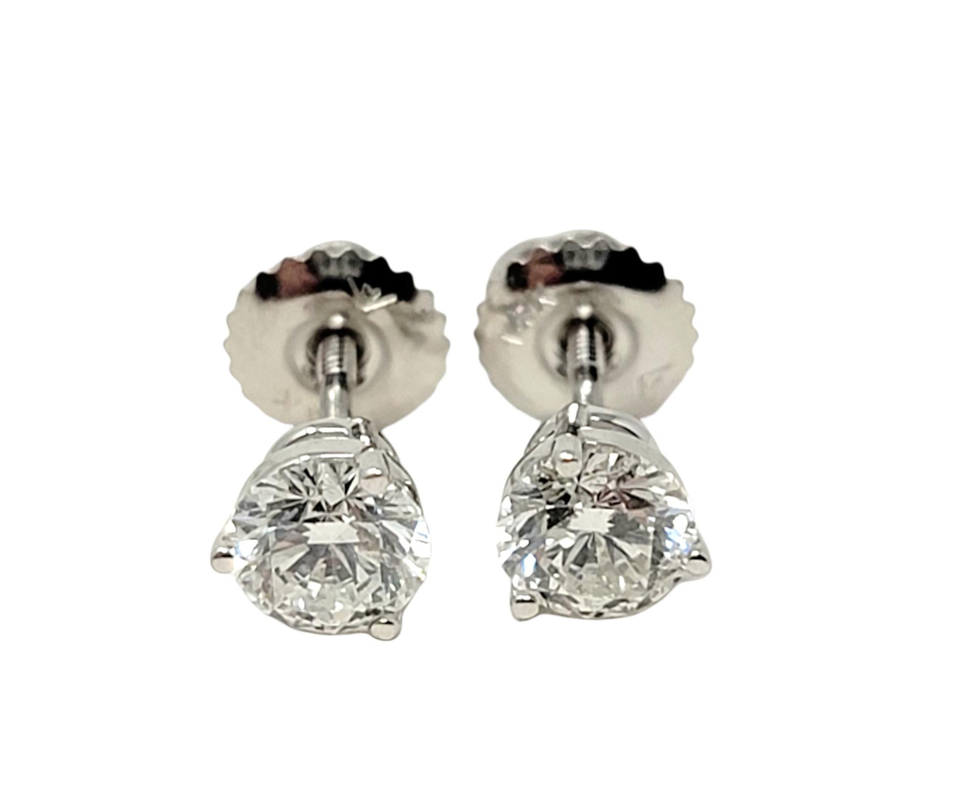 .94 Carats Total Round Leo Diamond Stud Earrings in White Gold 3 Prong Setting For Sale 6