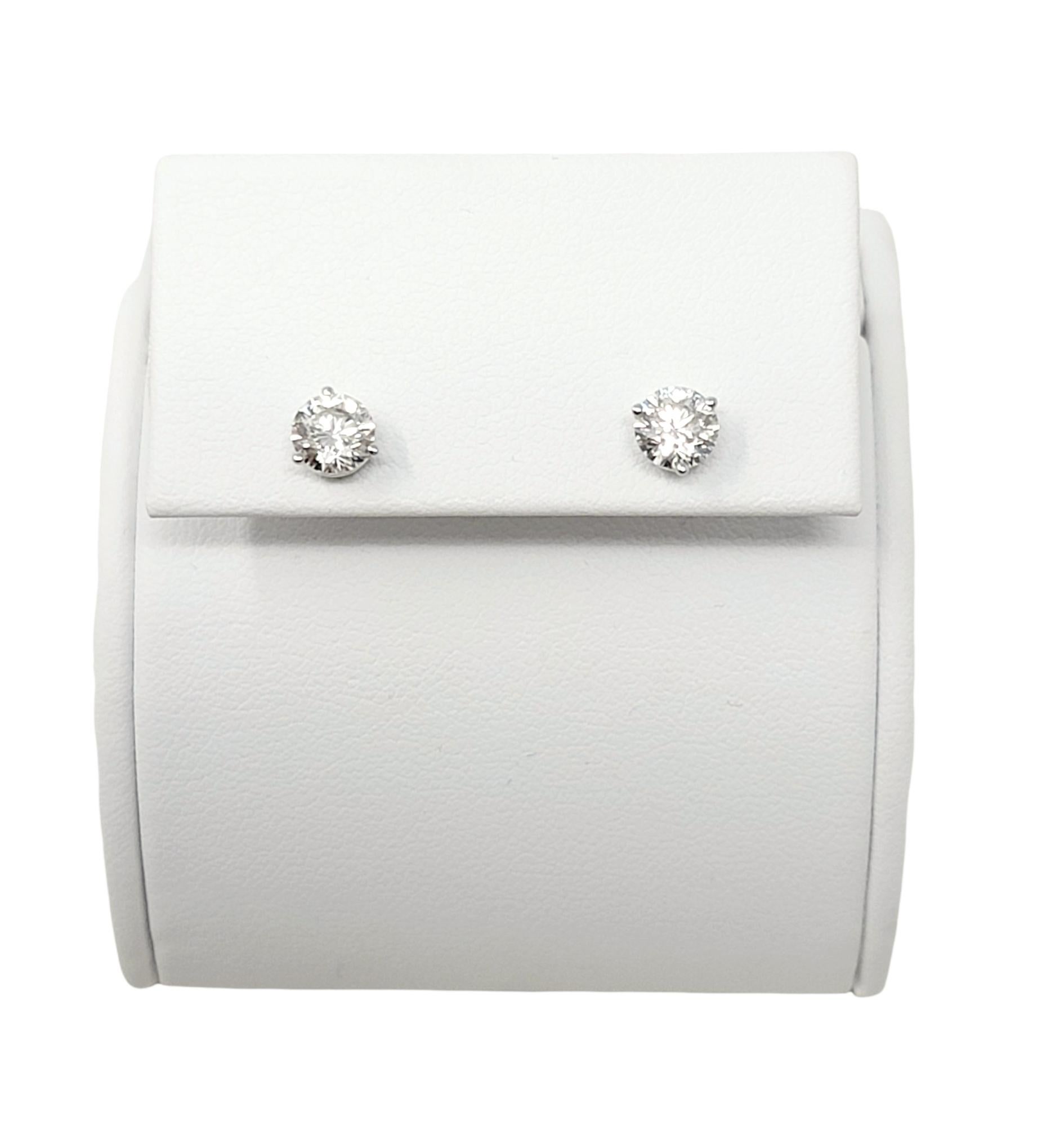 .94 Carats Total Round Leo Diamond Stud Earrings in White Gold 3 Prong Setting For Sale 7