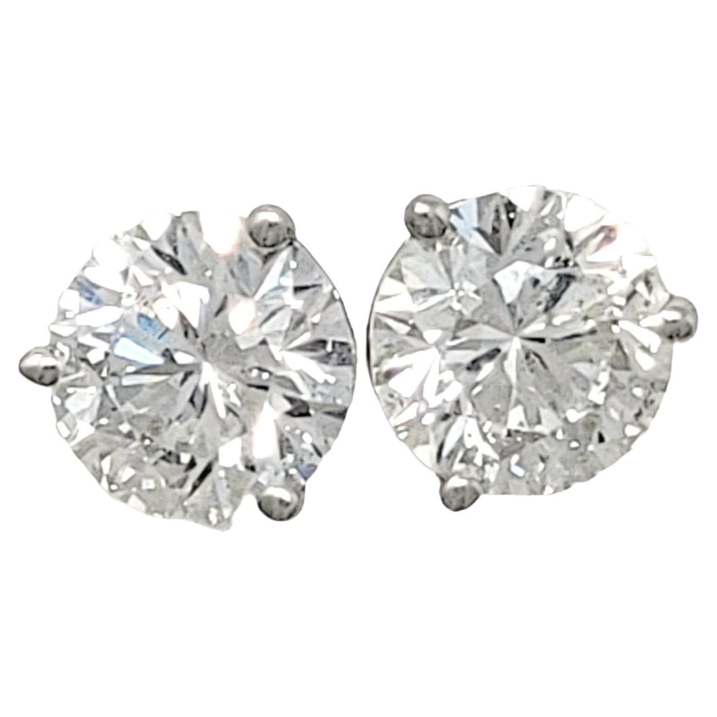 ThreeProng Martini Setting Round Diamond Stud Earrings 2.05 Carat at