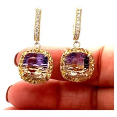 9.40 Carat Ametrine Sapphire Diamond Yellow Gold Drop Earrings