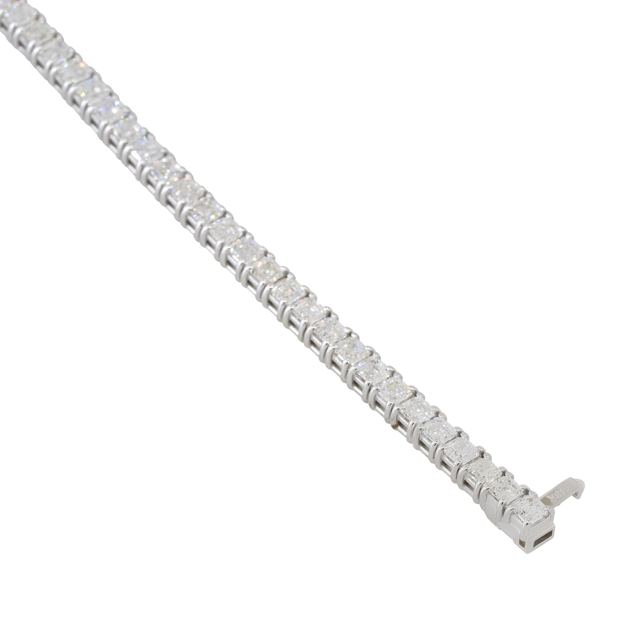 9.40 Carat Asscher Cut Diamond Tennis Bracelet 18 Karat in Stock For Sale 1