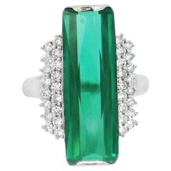 9.40 Carat Blue-Green Tourmaline Diamond Platinum Ring