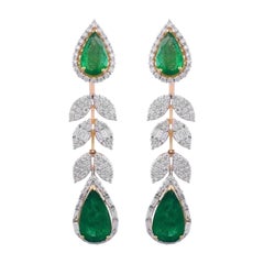 9.40 Carat Emerald Diamond 14 Karat Gold Leaf Earrings