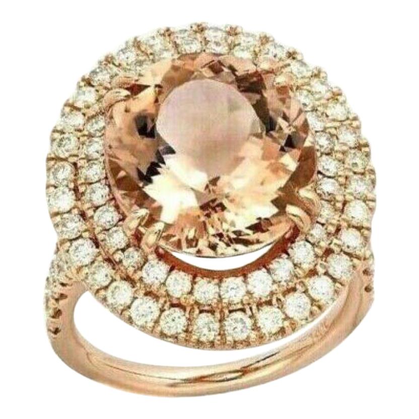 9.40 Carat Natural Morganite and Diamond 14 Karat Solid Rose Gold Ring For Sale