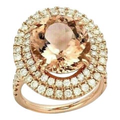 9,40 Karat natürlicher Morganit und Diamant 14 Karat massiver Roségold Ring
