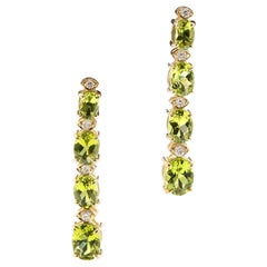 9.40 Carat Natural Peridot and Diamond 14 Karat Solid Yellow Gold Earrings