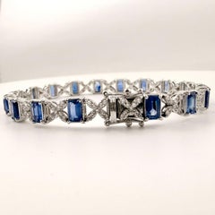 Pulsera de zafiro y diamantes de 9,40 quilates, talla esmeralda y redonda