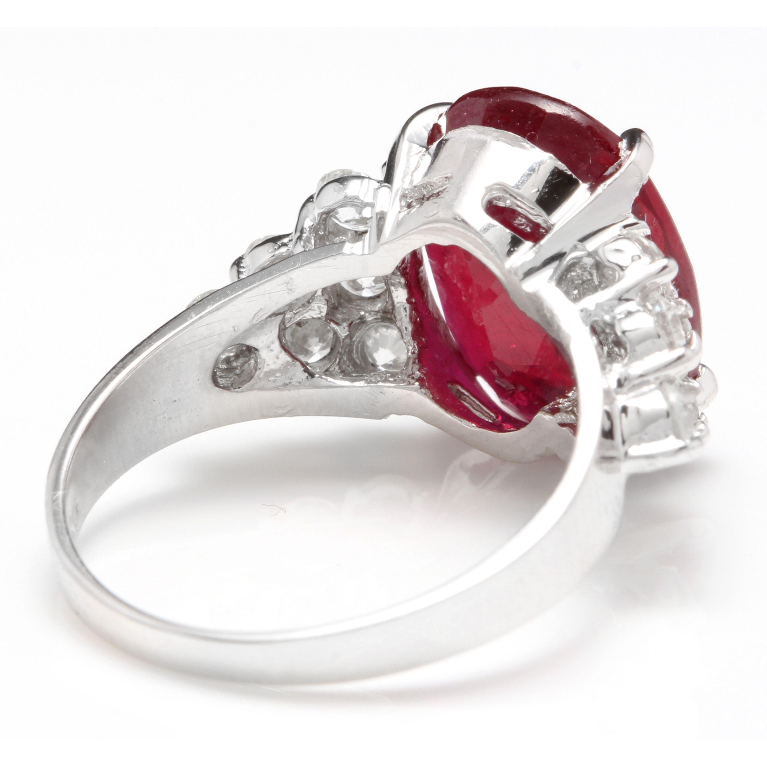 Mixed Cut 9.40 Carat Impressive Red Ruby and Natural Diamond 14 Karat White Gold Ring For Sale