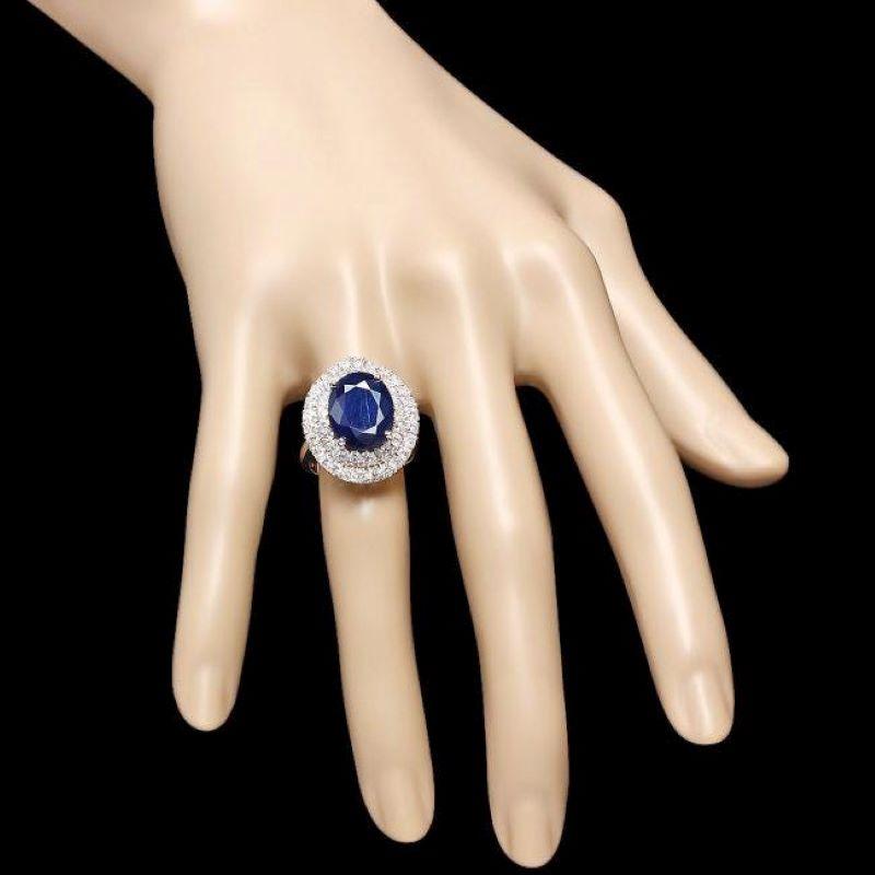 9.40 Carats Natural Blue Sapphire and Diamond 14K Solid White Gold Ring In New Condition For Sale In Los Angeles, CA