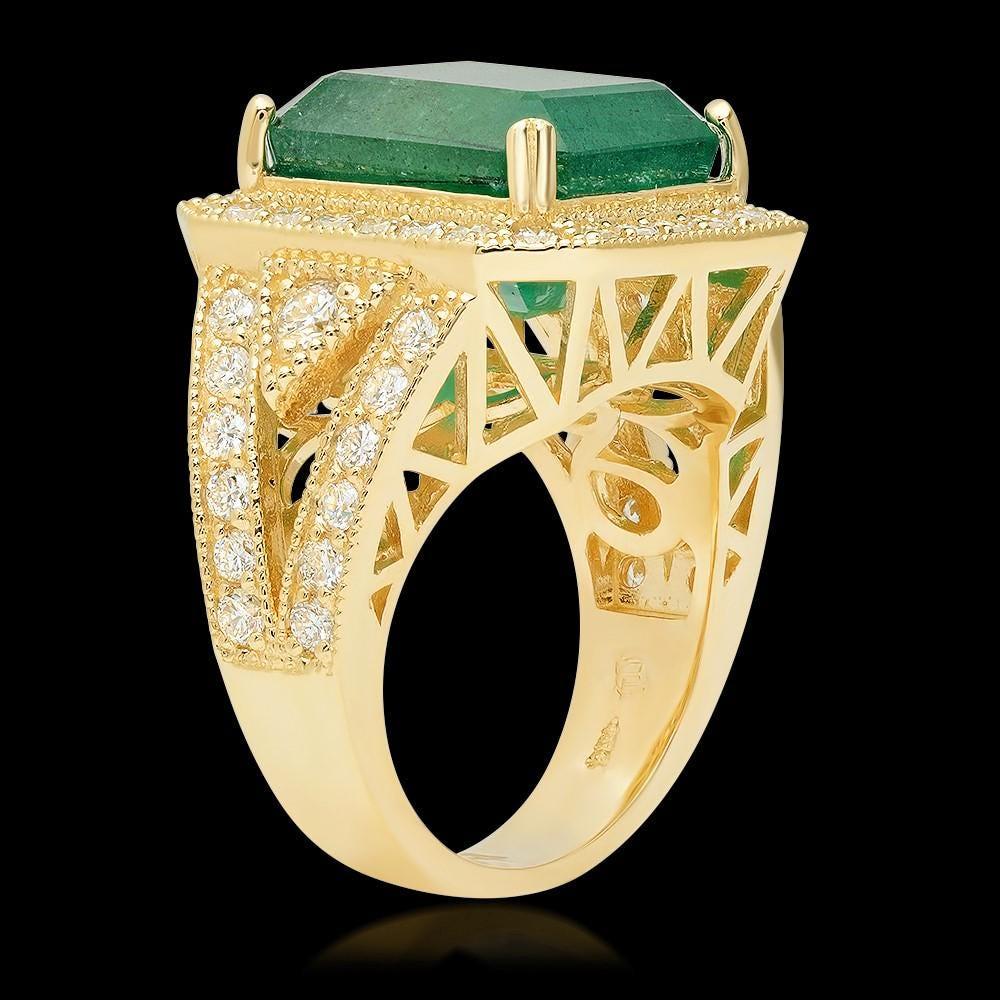 9.40 Carats Natural Emerald and Diamond 14K Solid Yellow Gold Ring

Total Natural Green Emerald Weight is: Approx. 7.90 Carats 

Emerald Measures: Approx. 13.00 x 11.00mm

Natural Round Diamonds Weight: Approx. 1.50 Carats (color G-H / Clarity