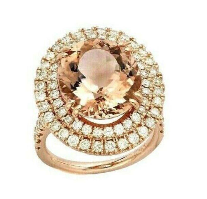 9.40 Carat Natural Morganite and Diamond 14 Karat Solid Rose Gold Ring In New Condition For Sale In Los Angeles, CA