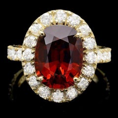 9.40 Carats Natural Red Garnet and Diamond 14 Karat Solid Yellow Gold Ring