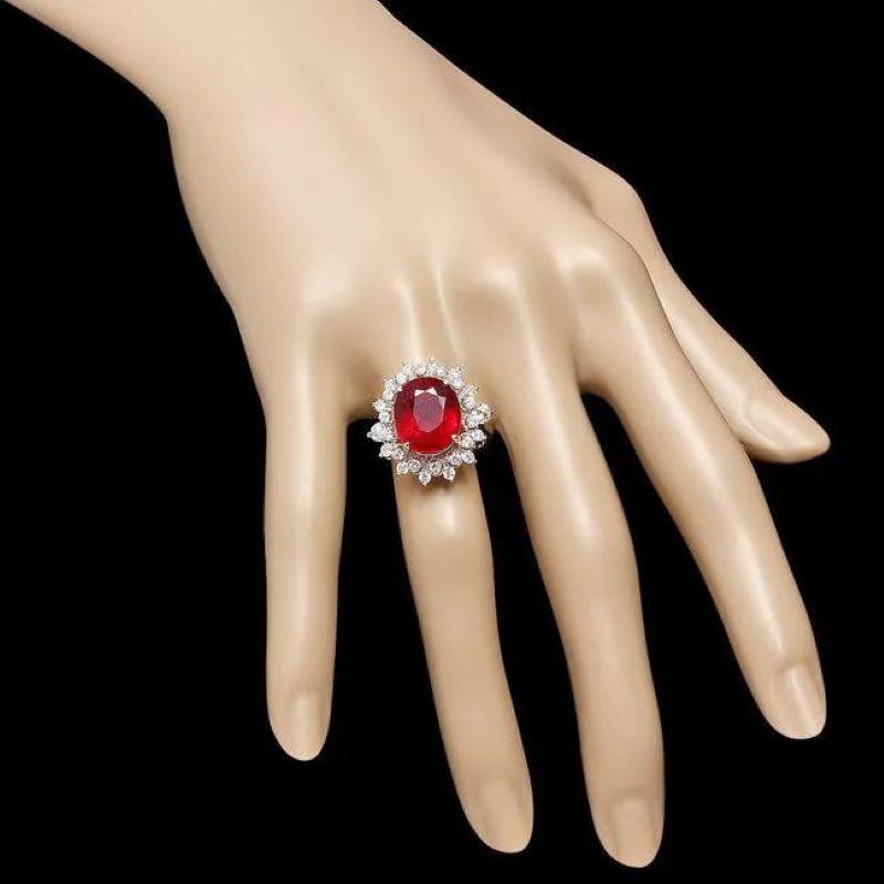 9.40 Carats Natural Red Ruby and Diamond 14K Solid White Gold Ring In New Condition For Sale In Los Angeles, CA